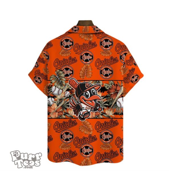 Baltimore Orioles Mascot And Leaves Tropical Pattern Hawaiian Shirt Product Photo 3