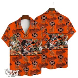 Baltimore Orioles Mascot And Leaves Tropical Pattern Hawaiian Shirt Product Photo 1