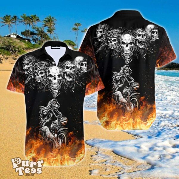 Biker Skulls On The Fire Aloha Hawaiian Shirt For Men For Women Product Photo 1