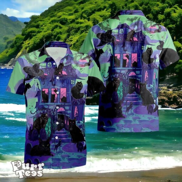 Black Cats In A Haunted House Hawaiian Shirt Style Gift For Men And Women Product Photo 1