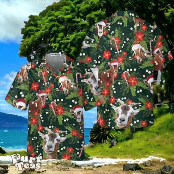 Christmas Goat With Poinsettia Flower Hawaiian Shirt Style Gift For Men And Women Product Photo 1