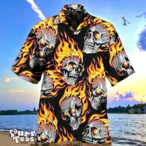 Cool Skulls On Fire Hawaiian Shirt Unique Gift Product Photo 1