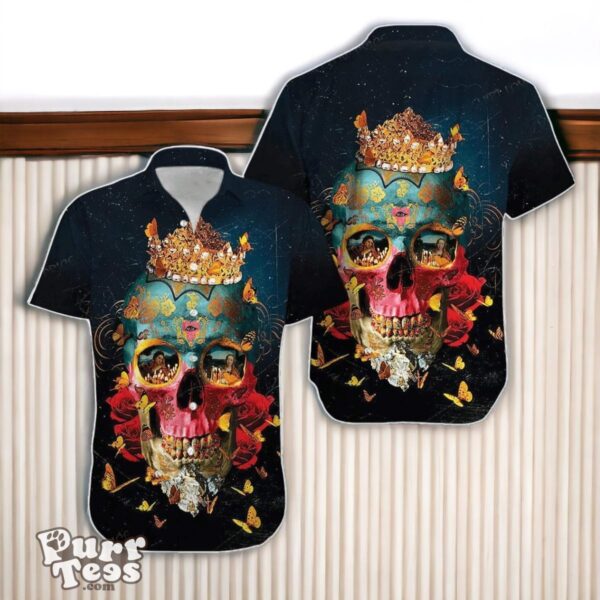 Crown Skull And Fire Girl 3D Hawaiian Shirt Special Gift Product Photo 1