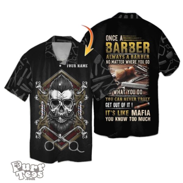 Custom Name Barber Skull Hawaiian Shirt Special Gift Gift For Barber Product Photo 1