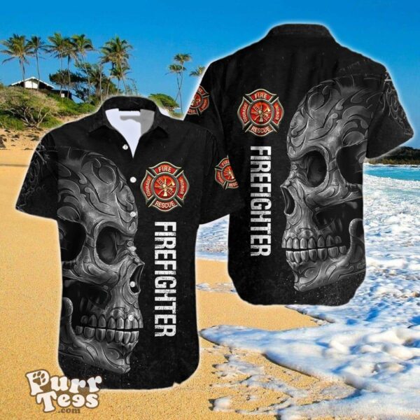 Firefighter Crazy Skull Aloha Hawaiian Shirt For Men And Women Product Photo 1