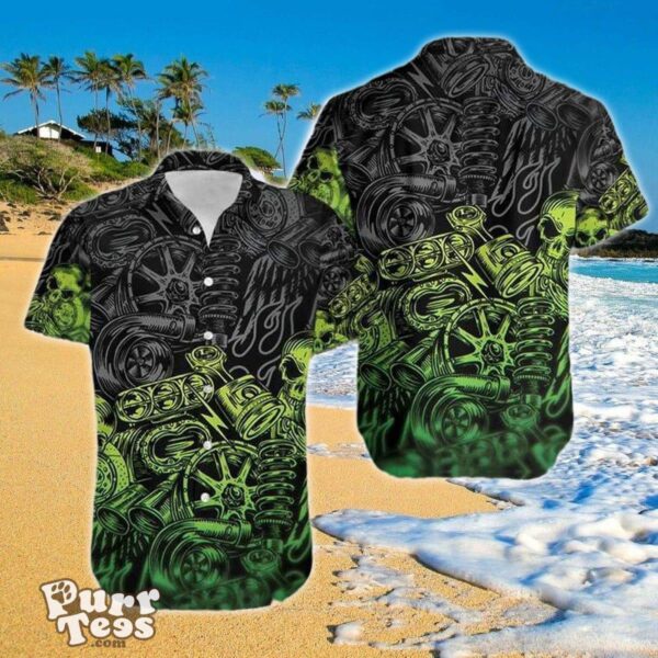 Green Motorbike Skull Mechanical Aloha Hawaiian Shirt For Men For Women Product Photo 1