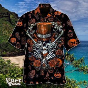 Guns And Roses Skull Halloween All Over Printed Hawaiian Shirt Special Gift For Men And Women Product Photo 1