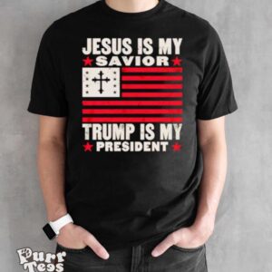 Jesus is my savior Trump is my president USA flag cross shirt - Black Unisex T-Shirt