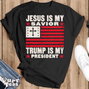 Jesus is my savior Trump is my president USA flag cross shirt - Black T-Shirt