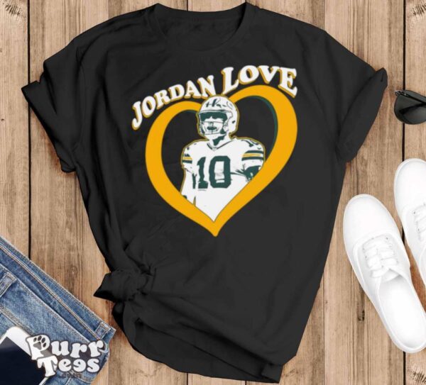 Jordan Love 10 Green Bay Packers Heart shirt - Black T-Shirt