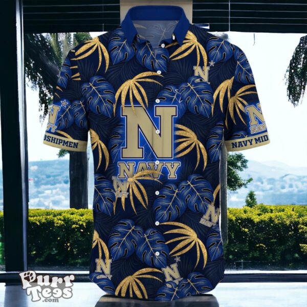 Navy Midshipmen Hawaiian Shirt Special Gift Leafs Printed Product Photo 2