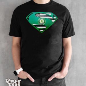 Oakland Athletics Usa Flag Inside Superman T shirt - Black Unisex T-Shirt