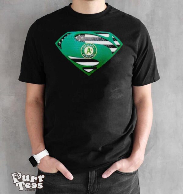 Oakland Athletics Usa Flag Inside Superman T shirt - Black Unisex T-Shirt