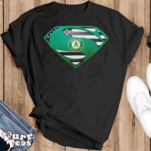 Oakland Athletics Usa Flag Inside Superman T shirt - Black T-Shirt