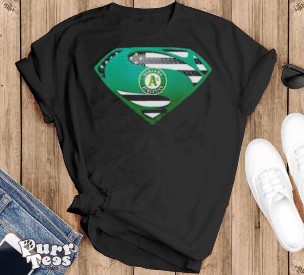 Oakland Athletics Usa Flag Inside Superman T shirt - Black T-Shirt