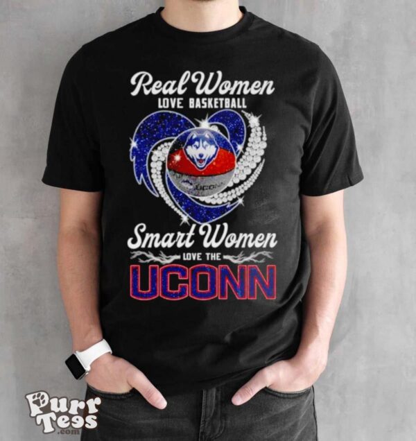 Real women love basketball smart women love the Uconn Huskies heart shirt - Black Unisex T-Shirt