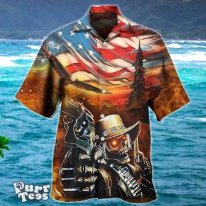 Skull Cowboy Shot Gun American Flag Vintage Hawaiian Shirt Style Gift Product Photo 1