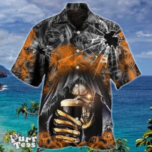 Skull Dark Drinking Orange Smoke Lighting Hawaiian Shirt Special Gift For Men And Women Product Photo 1