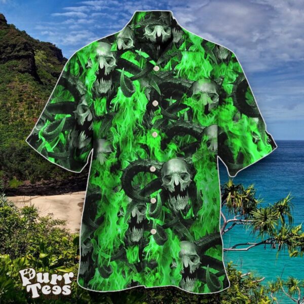 Skull Green Flame Burn Hawaiian Shirt Special Gift For Men And Women Product Photo 1