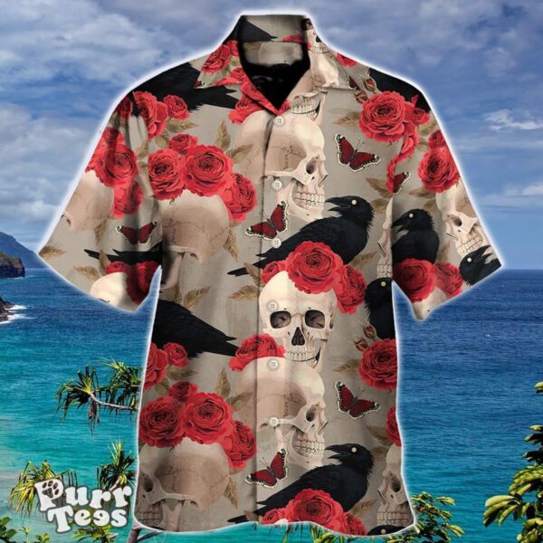 Skull With Rose Flower And Raven Gothic Style Hawaiian Shirt Special Gift For Men And Women Product Photo 1