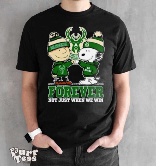 Snoopy Fist Bump Charlie Brown Milwaukee Bucks Forever Not Just When We Win Shirt - Black Unisex T-Shirt