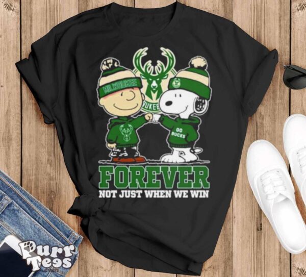 Snoopy Fist Bump Charlie Brown Milwaukee Bucks Forever Not Just When We Win Shirt - Black T-Shirt