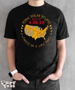 Total solar eclipse twice in a lifetime 2024 map T shirt - Black Unisex T-Shirt