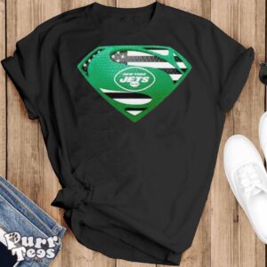 USA Flag Inside New York Jets Superman shirt - Black T-Shirt