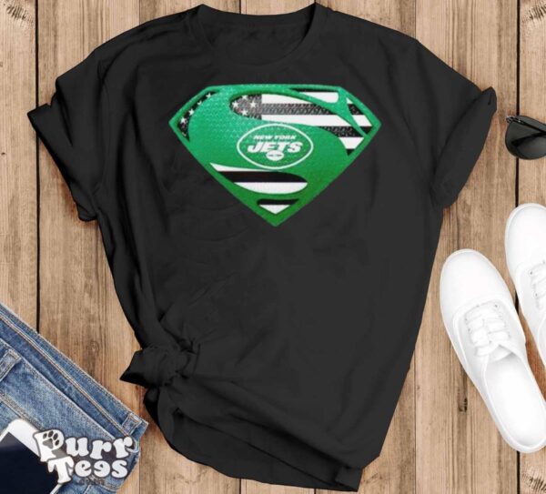 USA Flag Inside New York Jets Superman shirt - Black T-Shirt