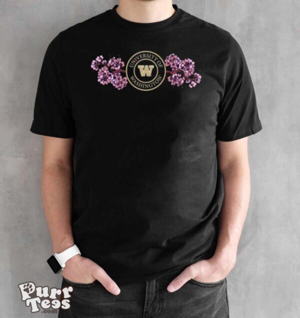 Washington Huskies Cherry Blossom Embroidered T shirt - Black Unisex T-Shirt