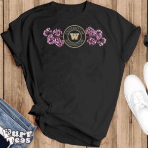 Washington Huskies Cherry Blossom Embroidered T shirt - Black T-Shirt