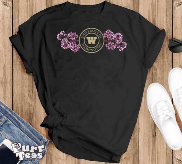 Washington Huskies Cherry Blossom Embroidered T shirt - Black T-Shirt