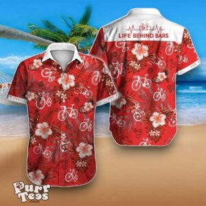 Cycling Life Behind Bars Bicycle And Flowers Red Hawaiian Shirt Best Gift Product Photo 1