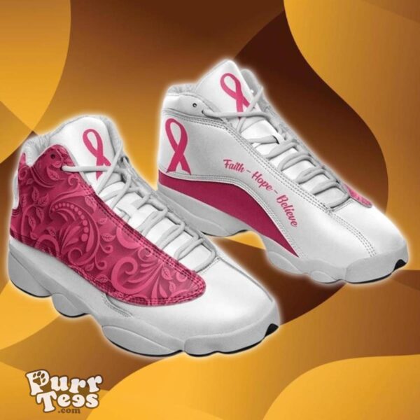 NEW Breast Cancer Faith Hope Believe Air Jordan 13 Shoes Best Gift Product Photo 1