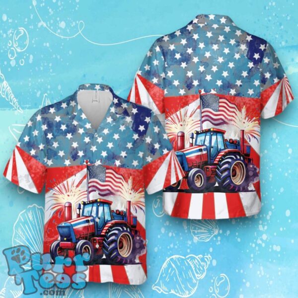 4th July Farm Tractor American Flag Fireworks Hawaiian Shirt Product Photo 1