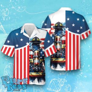 4th July Happy Independence Day US Flag Firefighter Flag Hawaiian Shirt Product Photo 1