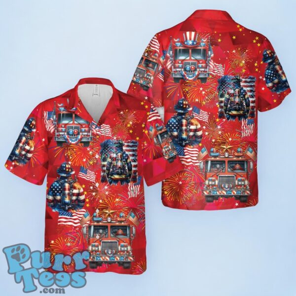 4th Of July Fire Truck Firefighter Hawaiian Shirt For Fans Product Photo 1