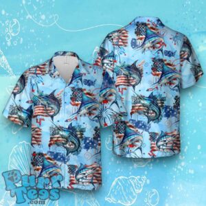 American Blue Marlin 4th Of July Hawaiian Shirt Product Photo 1