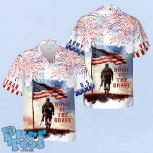 American Military Soldier Standing Beside An American Flag Hawaiian Shirt Product Photo 1