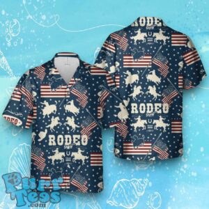 American Rodeo With Cowboys Riding Bulls And Horse Riders USA Flags Hawaiian Shirt Product Photo 1