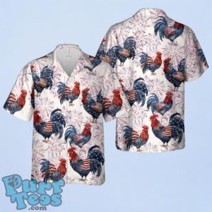 American Themed Rooster In Red, White And Blue Colors Of The American Flag, 4th Of July Hawaiian Shirt Product Photo 1