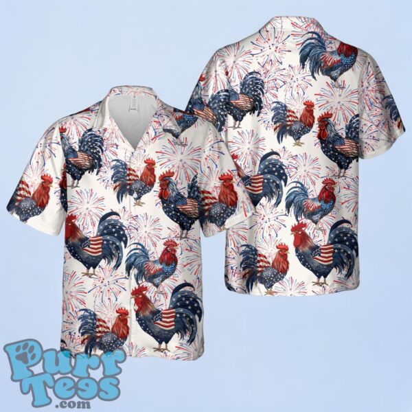 American Themed Rooster In Red, White And Blue Colors Of The American Flag, 4th Of July Hawaiian Shirt Product Photo 1