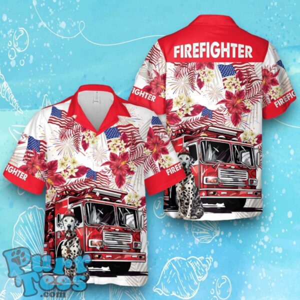 Dalmatian &amp Fire Truck, 4th Of July Hawaiian Shirt Product Photo 1