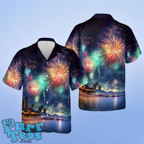 Fireworks With Palm Tree And Beach Hawaiian Shirt Product Photo 1